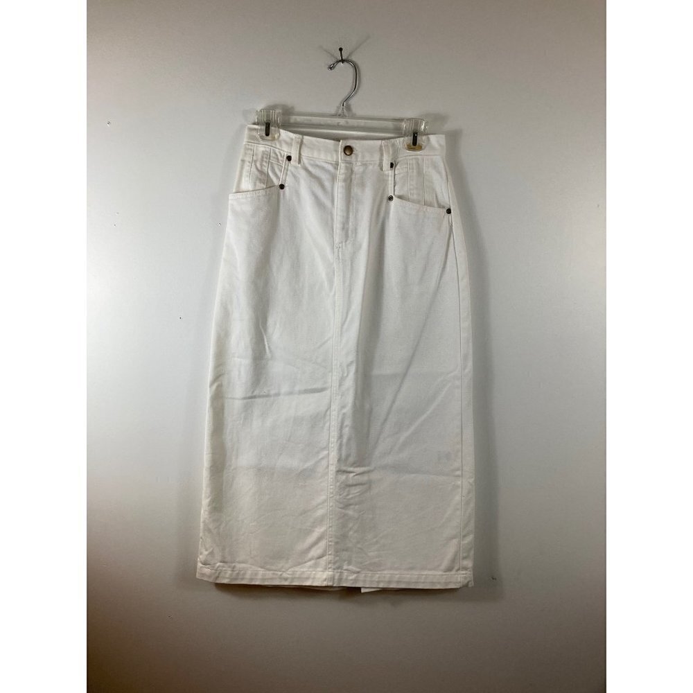 Womens Chadwicks White Cotton‎ Denim Straight Midi Skirt 4P